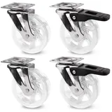 PRIOstahl Möbelrollen 2x Lenkrollen + 2x Bremsrollen Transparente Rollen 50mm