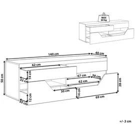 Beliani Cheval TV-Lowboard 140 x 50 x 40 cm Weiß/Braun Holzwerkstoff