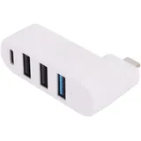 Gurtt Mini-4-Port-USB-3.0-Hub-Adapter – 1x 3.0/2x 2.0/1x Typ-C, 90°/180° drehbar, Hochgeschwindigkeitserweiterung für Laptops/USB-Sticks/mobile Festplatten (Weiß)