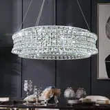 AOOCHOK Luxus Kristall Kronleuchter Modern Pendelleuchte Chrom for Wohnzimmer, Rund Hängeleuchte Kristall Lampe, für Wohnzimmer, Esszimmer, Schlafzimmer, Restaurant, D60cm