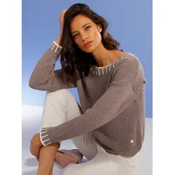 Strickpullover CREATION L PREMIUM "Leinen-Baumwoll-Pullover", Damen, Gr. 40, grau (taupe), 70% Baumwolle, 30% Leinen, unifarben, Langarm, Pullover