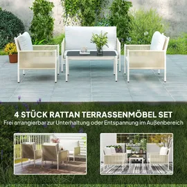 Outsunny Gartenmöbel Set aus Polyrattan Lounge-Set mit 2er Sofa Sessel Glastisch - Hellgrau