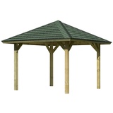 KARIBU Pavillon »Bergen 1«, (Set), BxTxH: 338x338x290 cm, mit grünen Dachschindeln