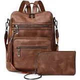 Shrrie Rucksack Damen,Cityrucksack Reiserucksack,PU Lederrucksack Handtasche Rucksack Damen Wasserdicht mit Geldbörse für Freizeit,Büro,Pendeln,Arbeit,Daypack-Zweifarbiges Braun
