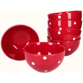 VAN WELL 6er Set Müslischale Emily 14cm rot mit weißen Punkten