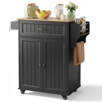 bealife Küchenwagen mit Handtuchhalter und Gewürzboard, Kücheninsel auf Rollen, Bewegliche Küchenschrank mit Schubladen, Servierwagen für Küche, Esszimmer, Flur (schwarz)