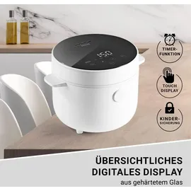 N8WERK Digitaler Reiskocher 2 Liter Fassungsvermögen | 5 Programme | Touch-Display ohne Anhaften & Überkochen automatische Warmhaltefunktion & Überhitzungsschutz inkl. Dampfgarer-Einsatz