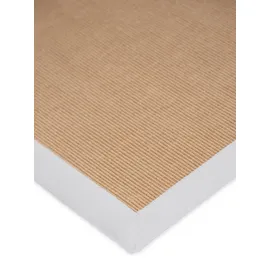 carpetfine Sisalteppich Naturfarbe 60x110 cm handgewebt mit Bordüre aus Baumwolle in Weiß | Moderner Rutschfester Flachgewebeteppich Uni aus Naturfasern für Wohnzimmer, Schlafzimmer
