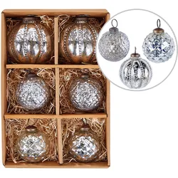 Weihnachtskugel 6er Set Glas silber Antik-Optik ARGENTIN