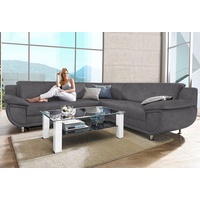 TRENDMANUFAKTUR Ecksofa »Rondo wahlweise mit Schlaffunktion, 267x247 cm (BxT), breite Armlehnen«, L-Form, wahlweise mit Federkern bestellbar, Füße chromfarben grau