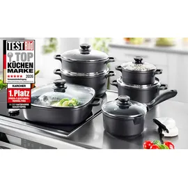 Karcher Aluguss-Topf-Set 6-tlg. schwarz 3 x Kochtopf + Stielkasserolle + Schmorpfanne + Rechteckpfanne 