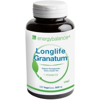 EnergyBalance Longlife Granatum - Kapseln mit Vitamin K2, Grüntee Extrakt, Antioxidantien - Natürliche Form als MK-7 - Vegan, Glutenfrei, ohne Zusätze - 180 VegeCaps à 569 mg