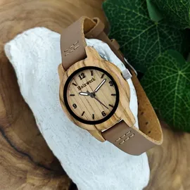Holzwerk Germany Holzwerk CLARA BROWN kleine Damen Holz Uhr mit Leder Armband, braun, beige
