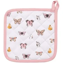 Clayre & Eef Topflappen 20x20 cm Beige Rosa Baumwolle Schmetterlinge Abguss Topflappen