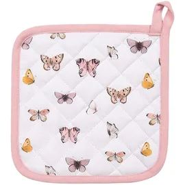 Clayre & Eef Topflappen 20x20 cm Beige Rosa Baumwolle Schmetterlinge Abguss Topflappen