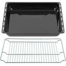 ICQN 465 x 370 x 60 mm Backbleche & -Gitter Set, Emailliert Fettpfanne für Backofen und Herd, Passend für Bosch Siemens Neff Constructa, Kratzfest & Rostfrei, 46,5 x 37 cm