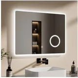 EMKE Badspiegel mit Beleuchtung, Beschlagfrei Lichtspiegel Wandspiegel 80x60 cm mit Touch, 3-fach Lupe,