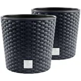 Rattan-Blumentöpfe 2er Set Anthrazit Ø30cm, 15,3L für Innen & Außen