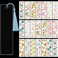 craspire 24 Stück 12 Designs Lesezeichen UV DTF Transfers Lesezeichen Hüllen Großpackung ästhetisch farbenfroh Sonnenblume Biene Blatt Blume wasserfest rechteckig Papier Transferaufkleber Sticker