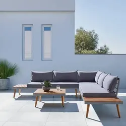 Loungegarnitur Lanciano Grau Akazie/Metall/Textil