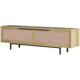 [en.casa] Kvænangen TV-Lowboard 160 x 35,5 x 45 cm Eichen-/Rattanoptik Metall