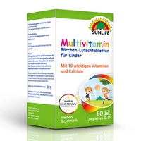 Sunlife Multivitamin Kinder Bärchen 60 Lutschtabletten 1 x 60 Stück - Multi Vitamin Kinder mit Himbeer-Geschmack - gluten- & zuckerfrei - Kinder Multivitamin Tabletten mit 10 Vitaminen & Calcium