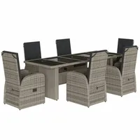 VidaXL 7-tlg. Garten-Essgruppe mit Kissen Grau Poly Rattan