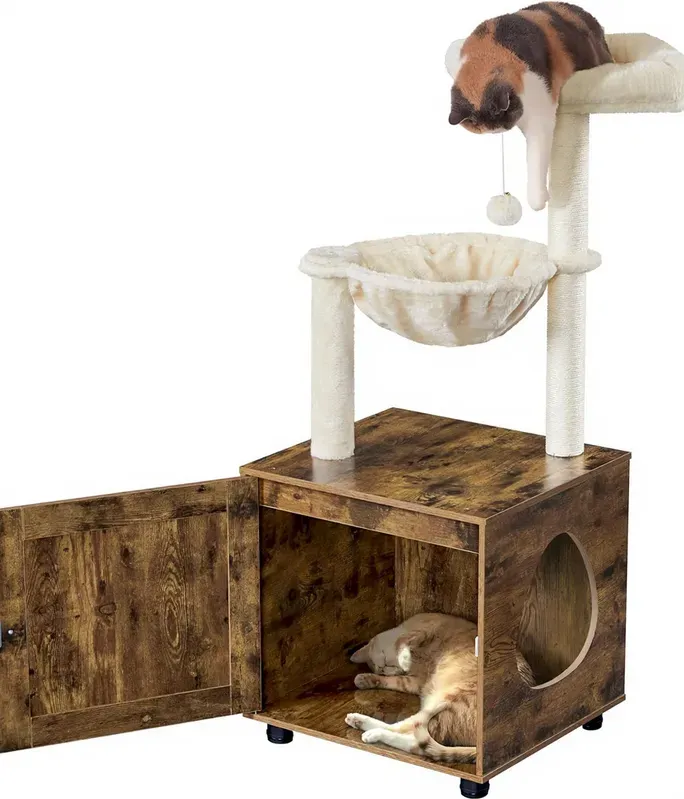 Yaheetech Kratzbaum mit Katzentoiletten-Abschottung, 125 cm, Vintage-braun/beige
