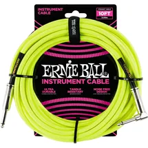 Ernie Ball Geflochtenes Instrumentenkabel, gerade/abgewinkelt, 3 m, Neongelb (P06080)