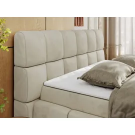 MKS Meble Boxspringbett, Doppelbett NIRA mit dekorativem Kopfteil, Multipocket-Matratze und Topper, Polsterbett mit Bettkästen - 160 x 200 cm - H4... - Beige