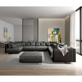 DeLife Wohnlandschaft Clovis XXL Schwarz Modular Hocker Ottomane Rechts, Design Wohnlandschaften, Couch Loft, Modulsofa,
