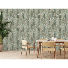 Living Walls Vliestapete Famous Garden Blätter-Tapete Mustertapete Pflanzen Blattmotiv, strukturiert, matt, (1 St), Vliestapete floral für Schlafzimmer Küche Wohnzimmer Blätter Design beige|braun|grün