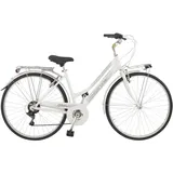 Velomarche Bazam - Damenfahrrad City Bike Town 28 Zoll, 18-Gang-Schaltung, Stadtfahrrad, Aluminiumrahmen, Erwachsene Damen, Größe 46, Weiß