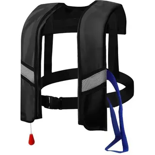 Rettungsweste für Erwachsene, automatisch, aufblasbar, mit verstellbarer Schnalle, mit reflektierenden Streifen und Pfeife, Schwimmwesten, Wassersport, kein CO2-Gas (schwarz)