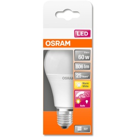 Osram LED STAR+ Motion Sensor Classic A Glühlampenform matt, E27, 9W 806 lm, Warmweiß