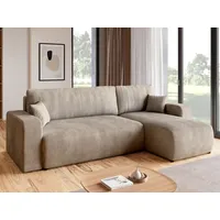 bromarkt Ecksofa PUMI Schlaffunktion Bettkasten L-Form 125x200 cm Beige - Beige