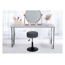 Mendler 2er-Set Hocker HWC-C22, Sitzhocker Schminkhocker, höhenverstellbar drehbar Ø 37cm Stoff Bouclé 450g/m2 FSC® ~ creme-weiß