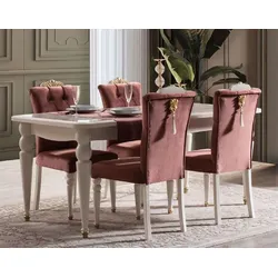 Casa Padrino Luxus Barock Esszimmer Set Rot / Weiß / Gold - 1 Esstisch & 6 Esszimmerstühle - Barock Esszimmer Möbel