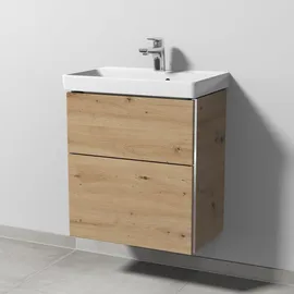 Sanipa 3way Waschtischunterbau für Keramik-Waschtisch Avento 55 cm, 2 Auszüge mit Griffleisten, Badmöbel,