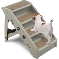 KOMFOTTEU Haustiertreppe Hundetreppe, mit 4 Stufen, tragbar&klappbar grau