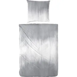 Bettwäsche PRIMERA "Mako-Satin-Bettwäsche Ebbe & Flut", grau (weiß, grau), B/L: 135cm x 200cm, , Mako-Satin, B/L: 80cm x 80cm, Mako-Satin, Obermaterial: 100% Baumwolle, Bettwäsche, mit einem zartblauen Muster