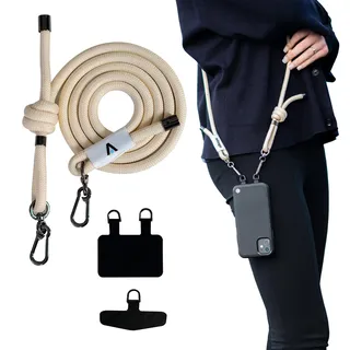 A Strap Handykette Universal zum Umhängen - Kompatibel mit jedem Handy und Smartphone, Kette zum Umhängen, dicke Kordel, mit jeder Hülle kombinierbar, verstellbar, beige - 140mm