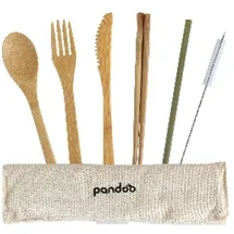 pandoo Bambus-Reisebesteck-Set mit Stäbchen und Strohhalm