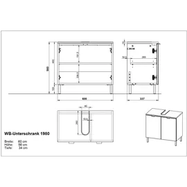 Germania Waschbeckenunterschrank GW-Arcena 60 x 56 cm Grau