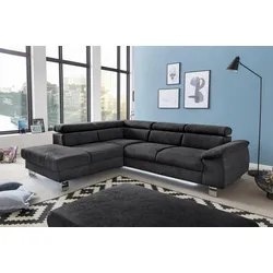 Polstergarnitur COTTA "Komaris L-Form", schwarz, B:249cm, Sitzmöbel-Sets, Set bestehend aus: Ecksofa mit Kopfteilverstellung & Hocker