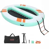 Vevor Aufblasbares Schwimmdock, 3,05x2,44 m, Schwimmplattform mit Rutschfester Oberfläche, Tragetasche & Abnehmbarer Leiter, Schwimmende Insel, Wasserplattform für Pool, Strand & Meer, Oval