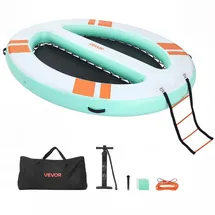 Vevor Aufblasbares Schwimmdock, 3,05x2,44 m, Schwimmplattform mit Rutschfester Oberfläche, Tragetasche & Abnehmbarer Leiter, Schwimmende Insel, Wasserplattform für Pool, Strand & Meer, Oval