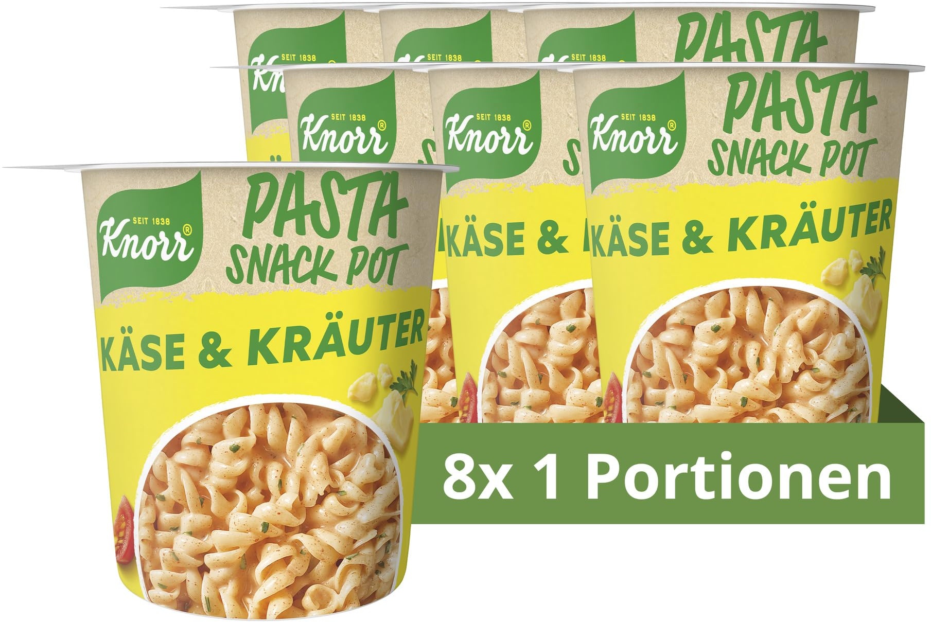 Knorr Pasta Snack Pot Käse & Kräuter leckere Instant Nudeln fertig in nur 5 Minuten 8 x 59 g
