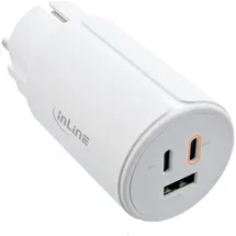InLine USB PD Netzteil, GaN Ladegerät, 3-Port, Dual USB-C + USB-A, 65W, weiß