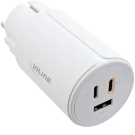 InLine USB PD Netzteil, GaN Ladegerät, 3-Port, Dual USB-C + USB-A, 65W, weiß